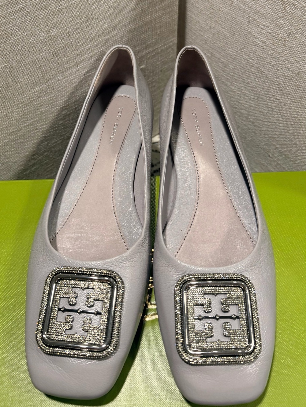 Tory Burch Leather Crystal Embellished Square Toe Ballet Flats (NIB w/ Dust Bag)